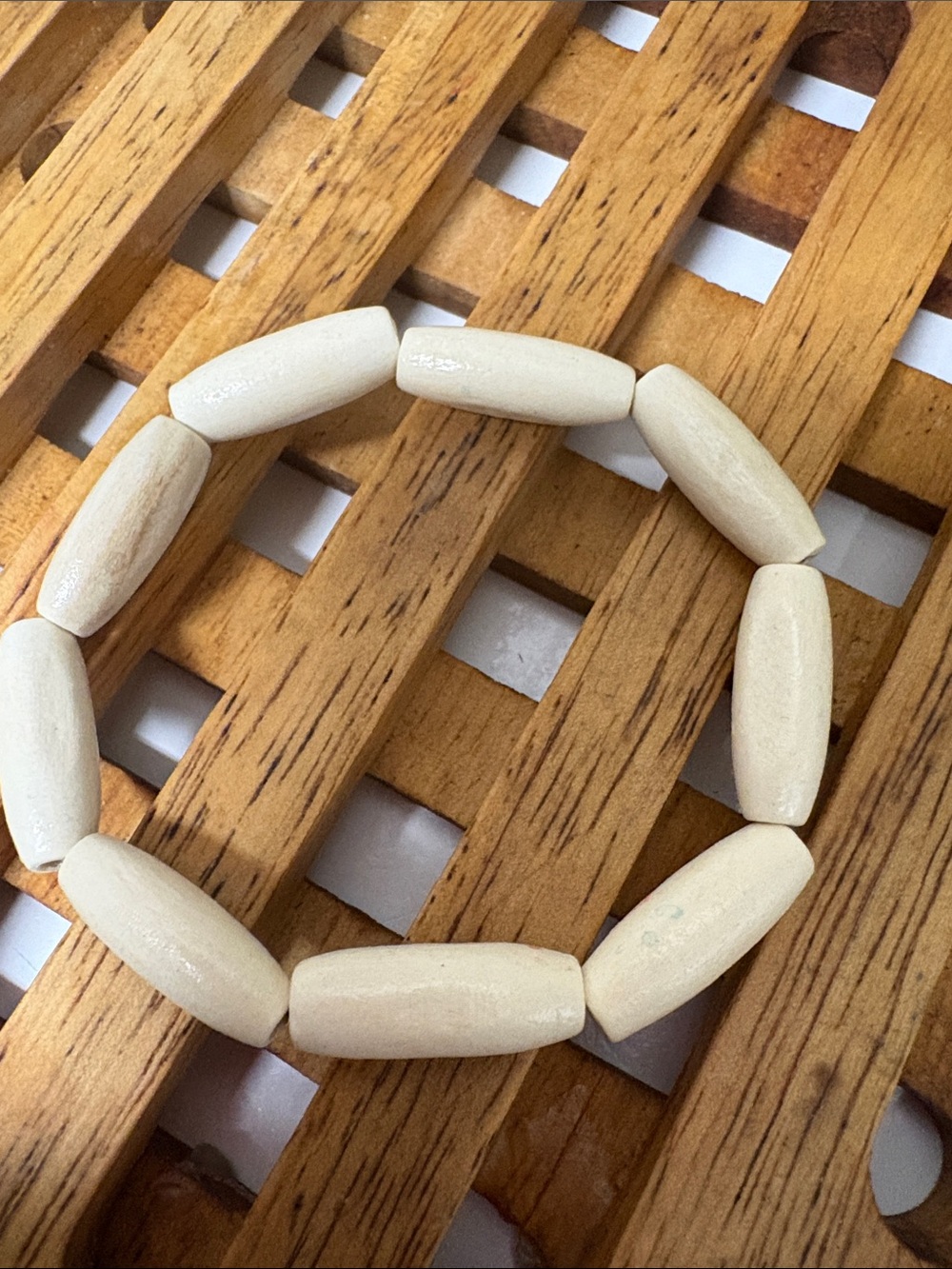 Cream Wooden Bead Stretch Bracelet
